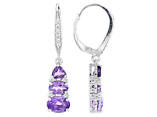 1.37ctw African Amethyst And 0.12ctw White Topaz Rhodium Over Sterling Silver Dangle Earrings