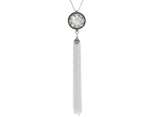 White South Sea Mother-of-Pearl Sterling Silver 18 Inch Tassel Necklace - Size 18