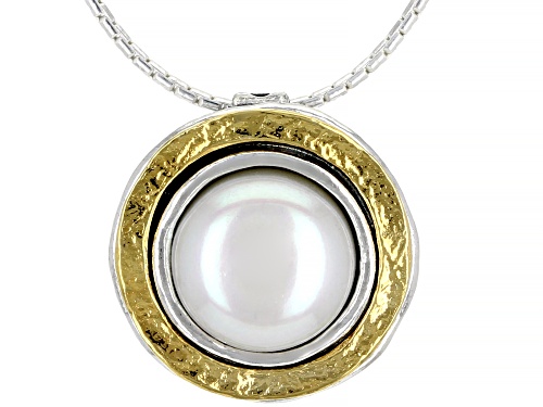 9-10mm White Cultured Freshwater Pearl Sterling Silver With 14k Yellow Gold Over Accent Necklace - Size 18