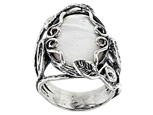 Photo of White South Sea Mother-of-Pearl & White Topaz Sterling Silver Ring - Size 6