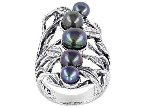 5-7mm Black Cultured Freshwater Pearl Sterling Silver Ring - Size 6