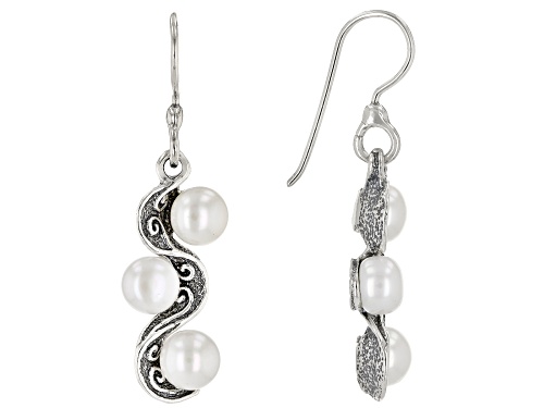 8mm White Cultured Freshwater Pearl Sterling Silver Dangle Earrings