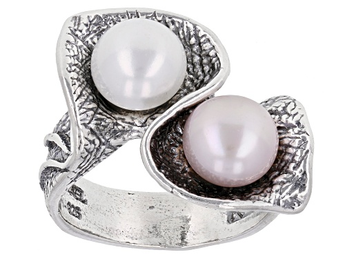Photo of 8mm White & Pink Cultured Freshwater Pearl Sterling Silver Ring - Size 12