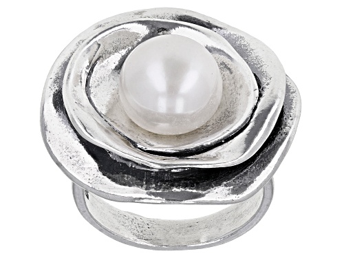 Photo of 10mm White Cultured Freshwater Pearl Sterling Silver Ring - Size 10