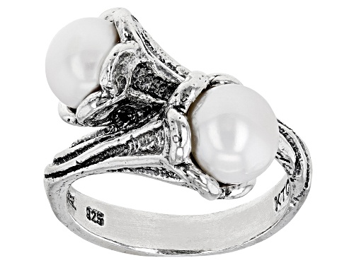 7.5-8mm White Cultured Freshwater Pearl Sterling Silver Ring - Size 11
