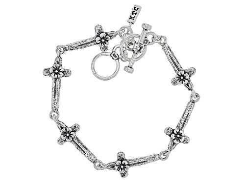 Photo of Sterling Silver 7 Inch Flower Cross Bracelet - Size 7