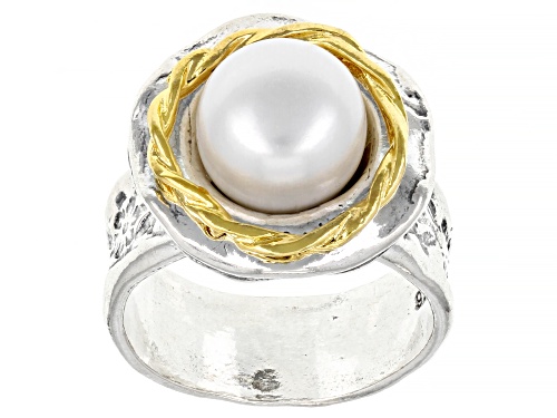 9.5-10mm White Cultured Freshwater Pearl Sterling Silver & 14k Yellow Gold Over Sterling Silver Ring - Size 9