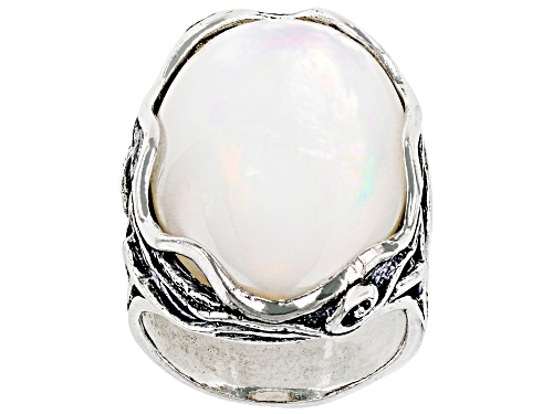 White South Sea Mother-Of-Pearl Sterling Silver Ring - Size 7