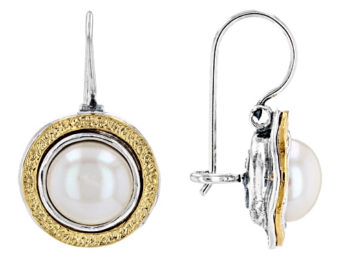 9-9.5mm Cultured Freshwater Pearl Sterling Silver & 14k Yellow Gold Over Silver Two-Tone Earrings