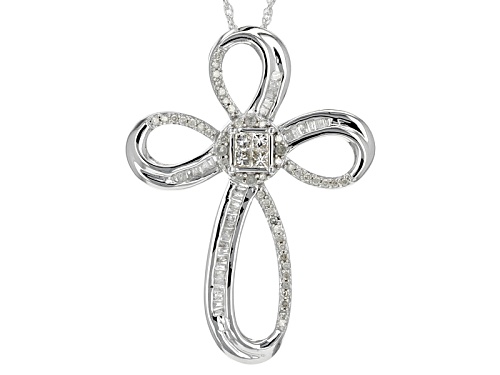 .50ctw Baguette Round And Princess Cut White Diamond Rhodium Over Sterling Silver Cross Pendant