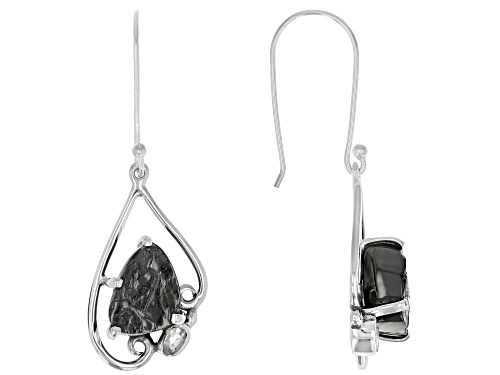 Artisan Collection Of India™ Rough Shungite With 0.34ct Crystal Quartz Sterling Silver Earrings