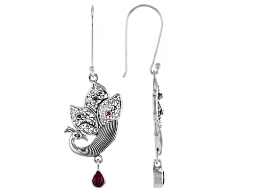 Artisan Collection Of India™ Red Ruby Sterling Silver Peacock Earrings