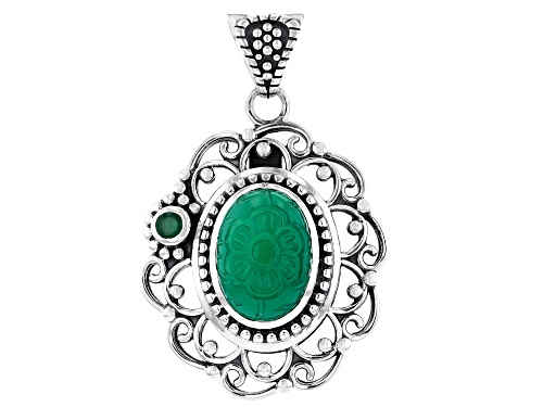 Artisan Collection Of India™ Oval Green Onyx With 0.25ct Round Emerald Sterling Silver Pendant