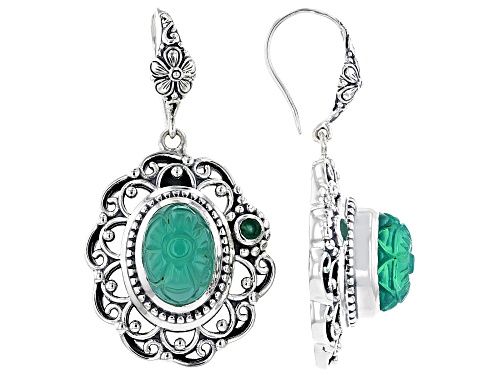 Artisan Collection Of India™ Oval Green Onyx With 0.24ct Round Emerald Sterling Silver Earrings