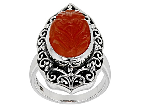 Artisan Collection of India™ 10x14mm Oval Hand Carved Cabochon Carnelian Sterling Silver Ring - Size 8