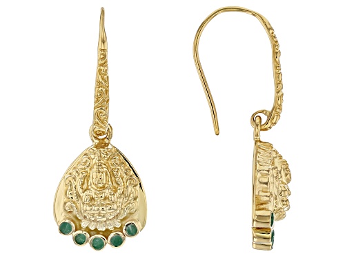 Photo of Artisan Collection of India™ 0.07ctw Emerald 18k Yellow Gold Over Sterling Silver Goddess Earrings