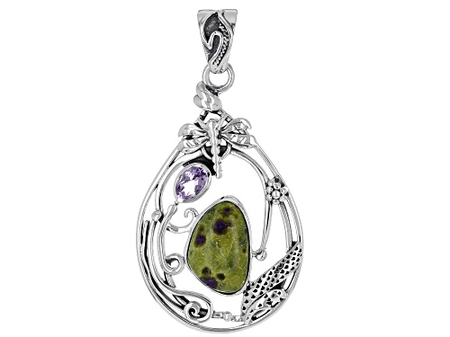 Photo of Artisan Collection Of India™ Tasmanian Serpentine And Amethyst Sterling Silver Dragon Fly Pendant