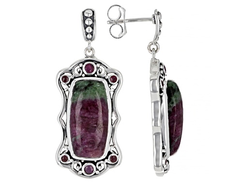 Photo of Artisan Collection Of India™ 9x18mm Ruby Zoisite and 0.09ctw Ruby Sterling Silver Earrings