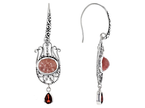 Photo of Artisan Collection Of India™ 10 x8mm Strawberry Quartz and Garnet Hamsa Sterling Silver Earrings
