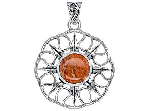 Artisan Collection of India™ 16mm Round Sponge Coral Sterling Silver Sun Pendant