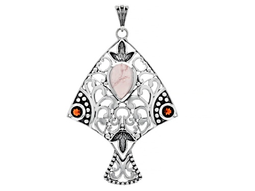 Photo of Artisan Collection of India™ 10x14mm Pear Rose Quartz & 0.57ctw Round Garnet Sterling Silver Pendant