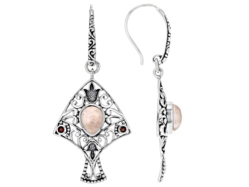 Photo of Artisan Collection of India™ 7x9mm Rose Quartz and 0.17ctw Red Garnet Sterling Silver Earrings