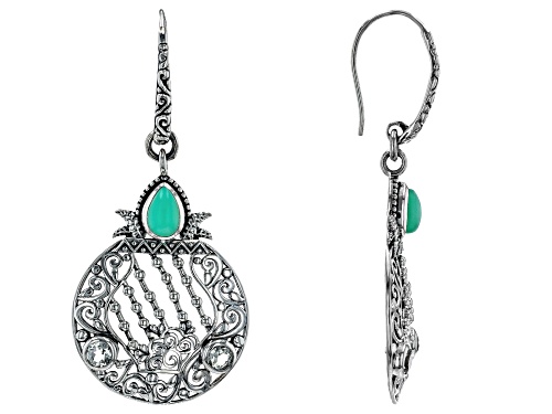 Artisan Collection of India™ 5x7mm Pear Chrysoprase & .25ctw Parsiolite Sterling Silver Earrings