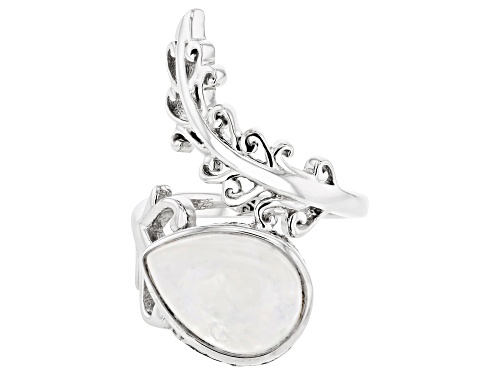 Artisan Collection of India™ 14x10mm Rainbow Moonstone Sterling Silver Leaf Bypass Ring - Size 10