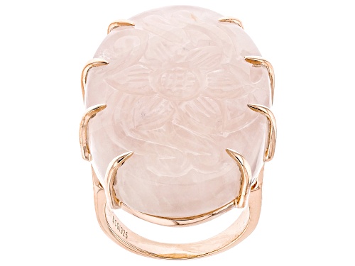 Artisan Collection of India™ 32x22mm Carved Rose Quartz 18K Gold Over Silver Floral Ring - Size 7