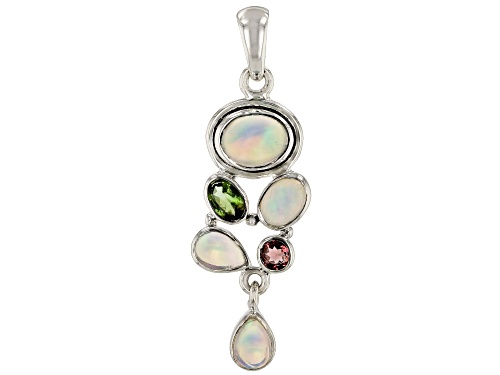 Photo of Artisan Gem Collection Of India, Ethiopian Opal With Purple And Green Tourmaline Silver Pendant
