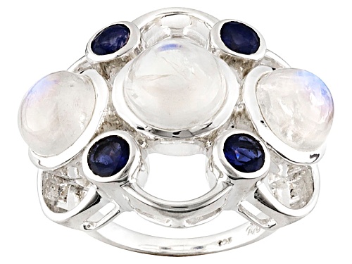 Artisan Gem Collection Of India, Rainbow Moonstone And .90ctw Iolite Sterling Silver Ring - Size 6