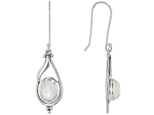Artisan Gem Collection Of India, Oval Cabochon Rainbow Moonstone Sterling Silver Earrings