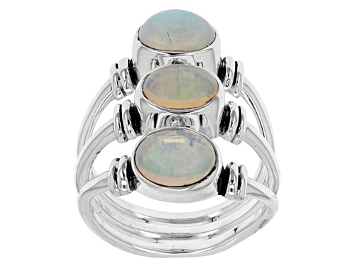 Photo of Artisan Gem Collection Of India, 1.76ctw Oval Cabochon Ethiopian Opal Sterling Silver 3-Stone Ring - Size 8