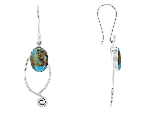 Artisan Gem Collection Of India, 14x10mm Oval Cabochon Boulder Turquoise Silver Dangle Earrings