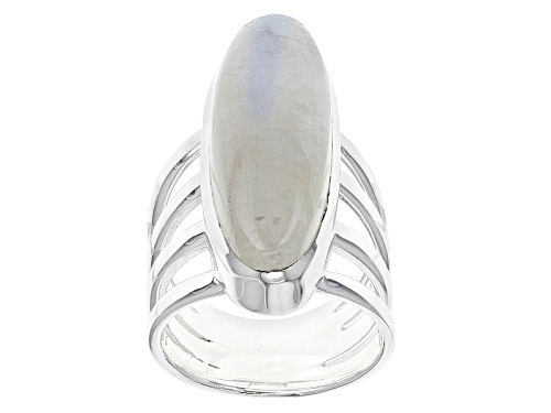 Artisan Gem Collection Of India, 30x10mm Long Oval Cabochon Rainbow Moonstone Silver 4-Band Ring - Size 5