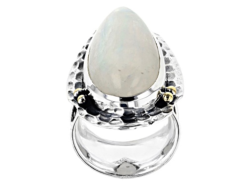 Photo of Artisan Collection Of India™ 30x15mm Pear Shape Rainbow Moonstone Silver Textured Solitaire Ring - Size 5