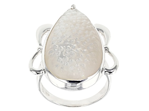 Artisan Collection of India™ 28x15mm Pear Shape Carved White Mother Of Pearl Floral Solitaire Ring - Size 6