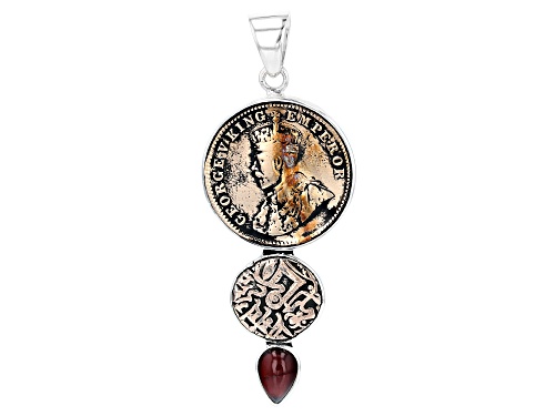 Artisan Collection Of India™ Multi-Coin And Pear Shape Cabochon Garnet Silver Drop Pendant