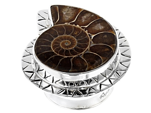 Artisan Collection Of India™ Custom Shape Ammonite Sterling Silver Solitaire Ring - Size 6