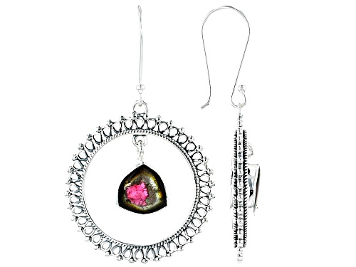 Photo of Artisan Collection Of India™ 5.28ctw 11x9mm Free-Form Watermelon Tourmaline Silver Dangle Earrings