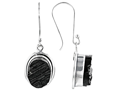 Photo of Artisan Collection Of India™  16x12mm Oval Black Tourmaline Rough Silver Solitaire Dangle Earrings