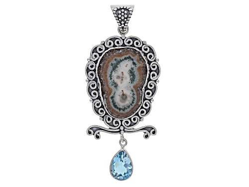 Artisan Collection Of India™ Agate Stalactite With Blue Topaz Sterling Silver Pendant
