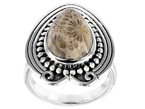 Photo of Artisan Collection of India™ 14x10mm Fossilized Coral Cabochon Sterling Silver Solitaire Ring - Size 8