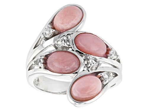 Photo of Oval Cabochon Peruvian Pink Opal With .21ctw Round White Topaz Sterling Silver Ring - Size 5