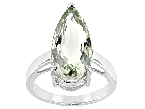 Photo of 6.63ct Pear Shaped Green Prasiolite Rhodium Over Sterling Silver Solitaire Ring - Size 8