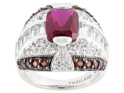 2.60ct Lab Created Ruby, .80ctw Vermelho Garnet™ And 1.81ctw White Topaz Silver Ring - Size 5