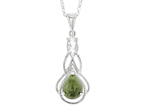 Artisan Collection Of Ireland™ Connemara Marble,  .70ct White Topaz Silver Drop Pendant And Chain