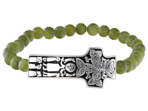 Artisan Collection Of Ireland™ Connemara Marble Bead Silver St. Patrick's Cross Stretch Bracelet