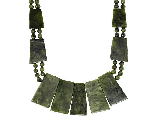 Artisan Collection of Ireland™ Green Connemara Marble Sterling Silver Panel and Bead Necklace - Size 18