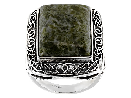 Photo of Artisan Collection of Ireland™19x14mm Green Connemara Marble Solitaire Silver Celtic Design Ring - Size 7